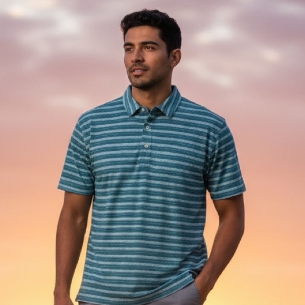 Linksoul Men’s XL Blue Striped Polo Shirt Tempus Fugit Cotton Casual Golf Style